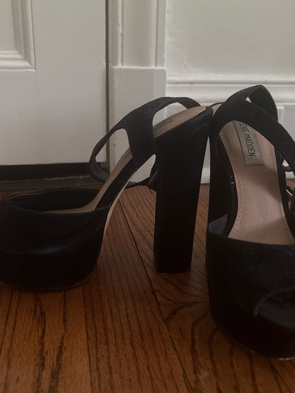 Steve Madden Black Suede Platform Heels - Picture 3 of 3